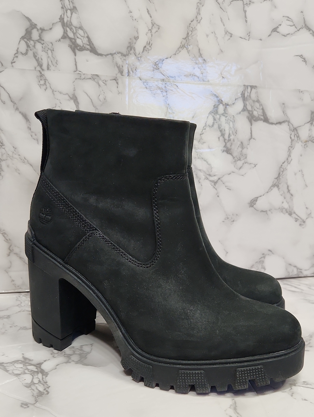 Timberland Black Chunky Lug Sole Block Heel Ankle Boots DefenderRepellent System